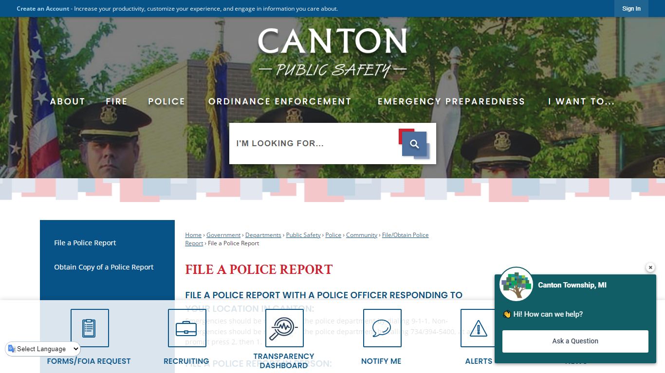 File a Police Report | Canton Township, MI - Official Website