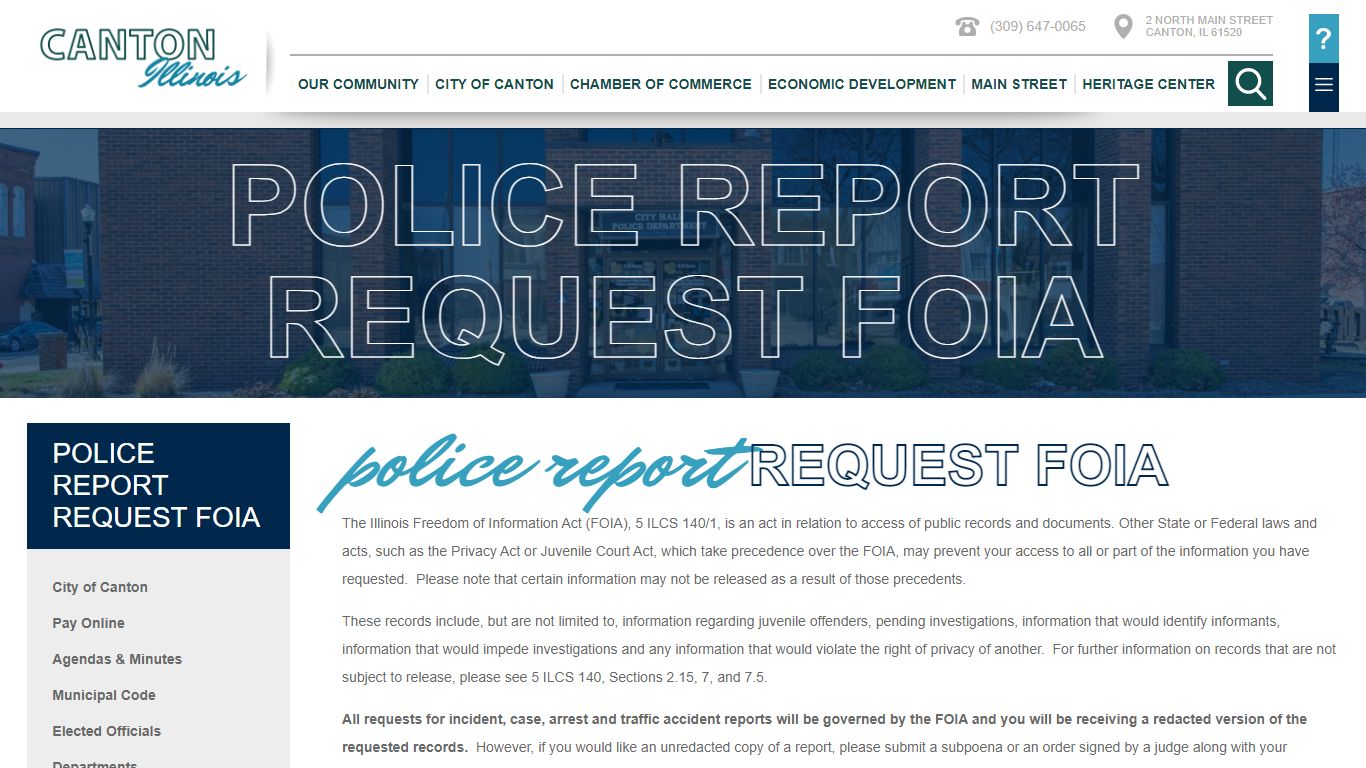 Police Report Request FOIA - City of Canton